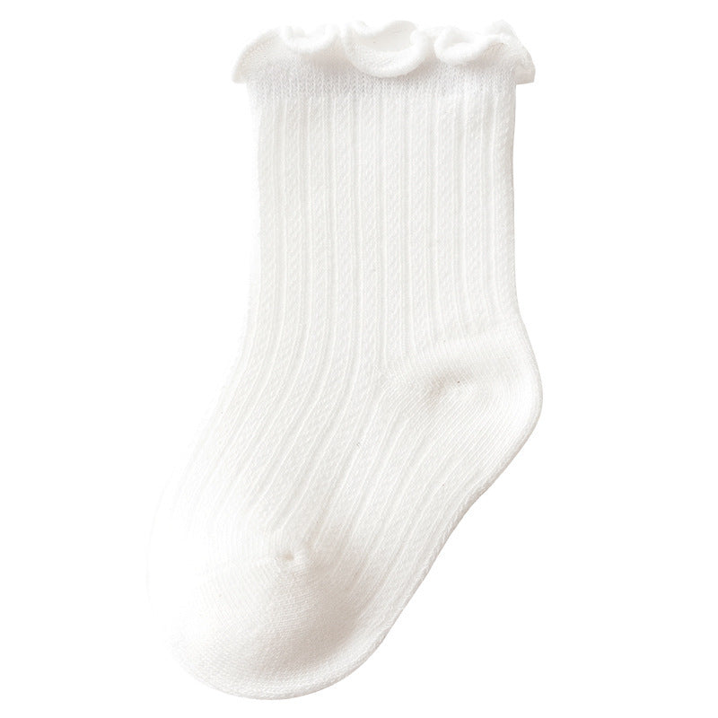 Baby Solid Color Mesh Breathable Ruffle Design Socks