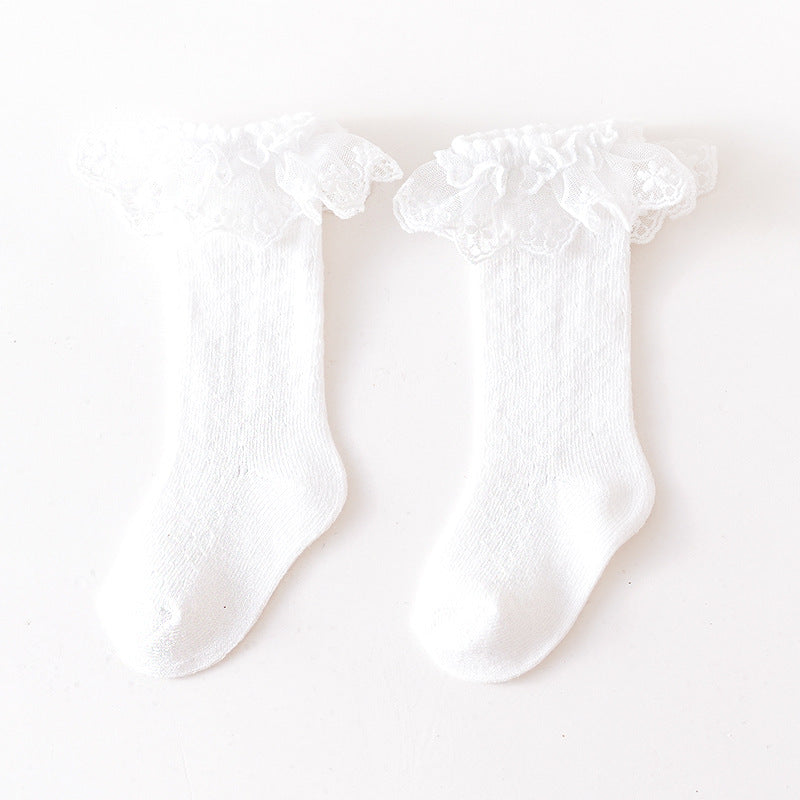 Baby Girl Solid Color Mesh Patched Design Lace Socks