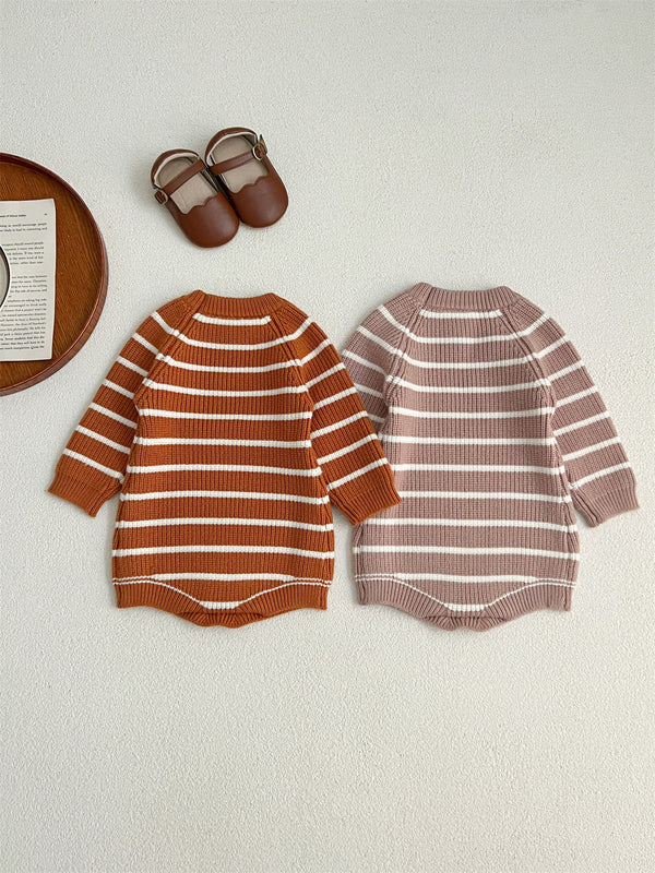 Autumn New Arrival Baby Unisex Long Sleeves Striped Crew Neck Knitted Onesies