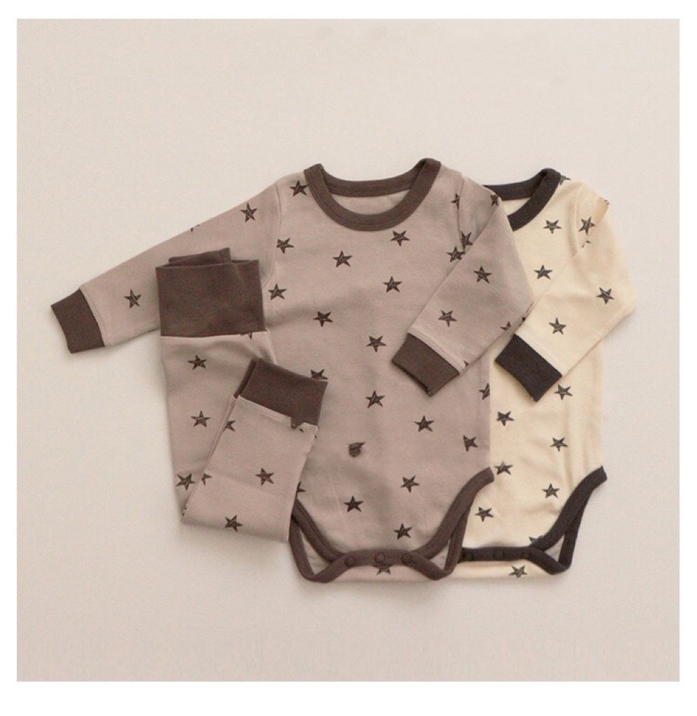 Baby Star & Moon Graphic Cotton Bodysuit Combo Pants Thermal Underwear Sets