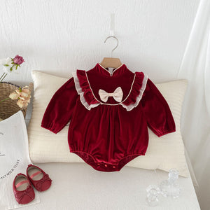 Autumn New Arrival Baby Girls Long Sleeves Ruffle Design Stand Collar Onesies