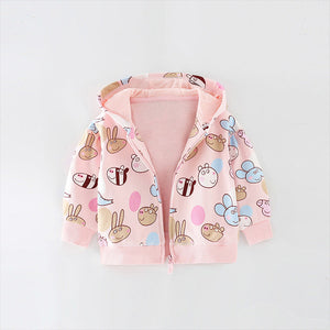 Baby Girl Cartoon Animals Print Pattern Long Sleeve Cute Zipper Coat