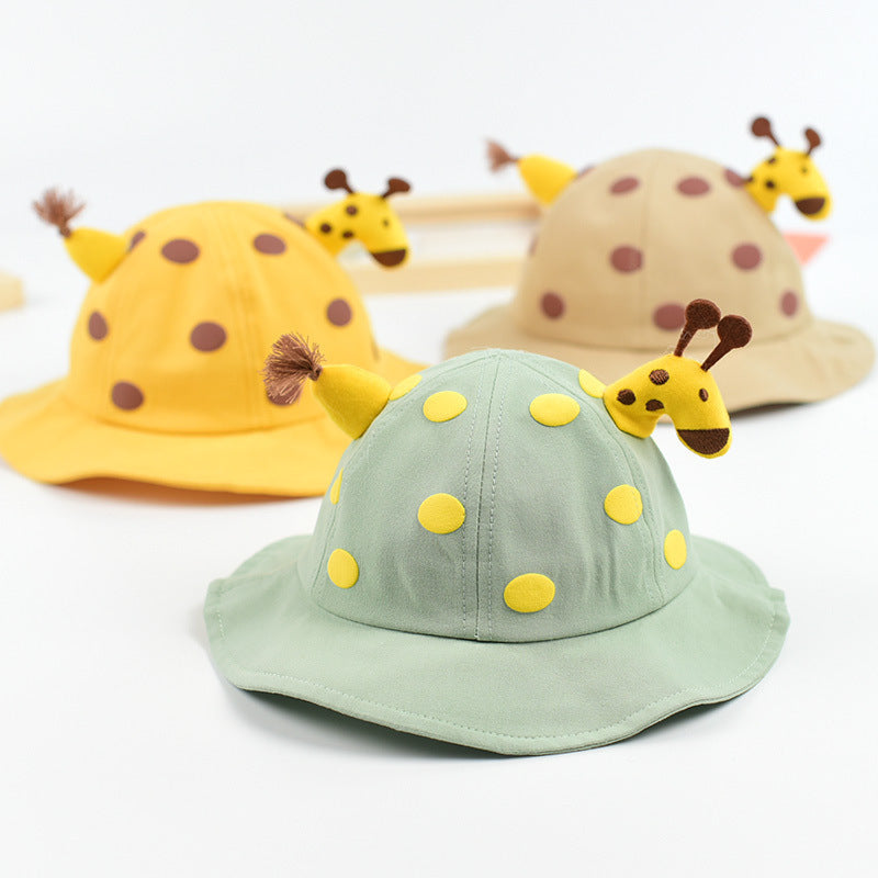 Baby Solid Color Animal Print Design Sunshade Bucket Hats