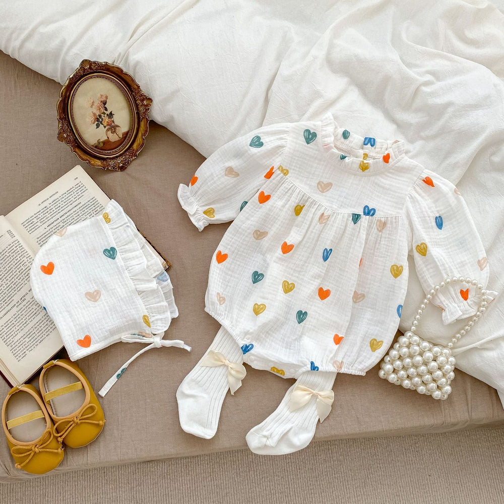 Autumn Heart Pattern Triangle Onesies With Hat