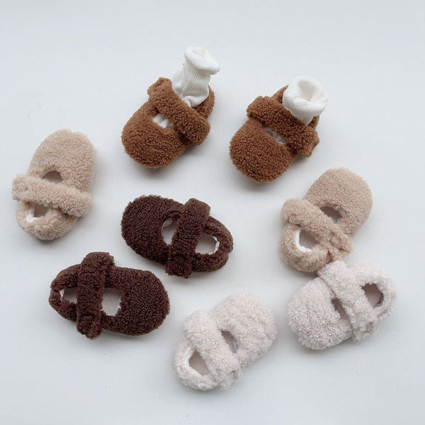 Infant Baby Solid Color Plush Warm Shoes In Winter