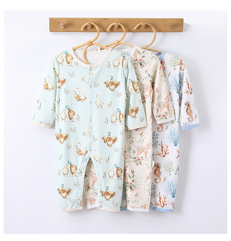 Autumn and Spring New Arrival Baby Unisex Animals Pattern Long Sleeves Crew Neck Single Breasted Rompers