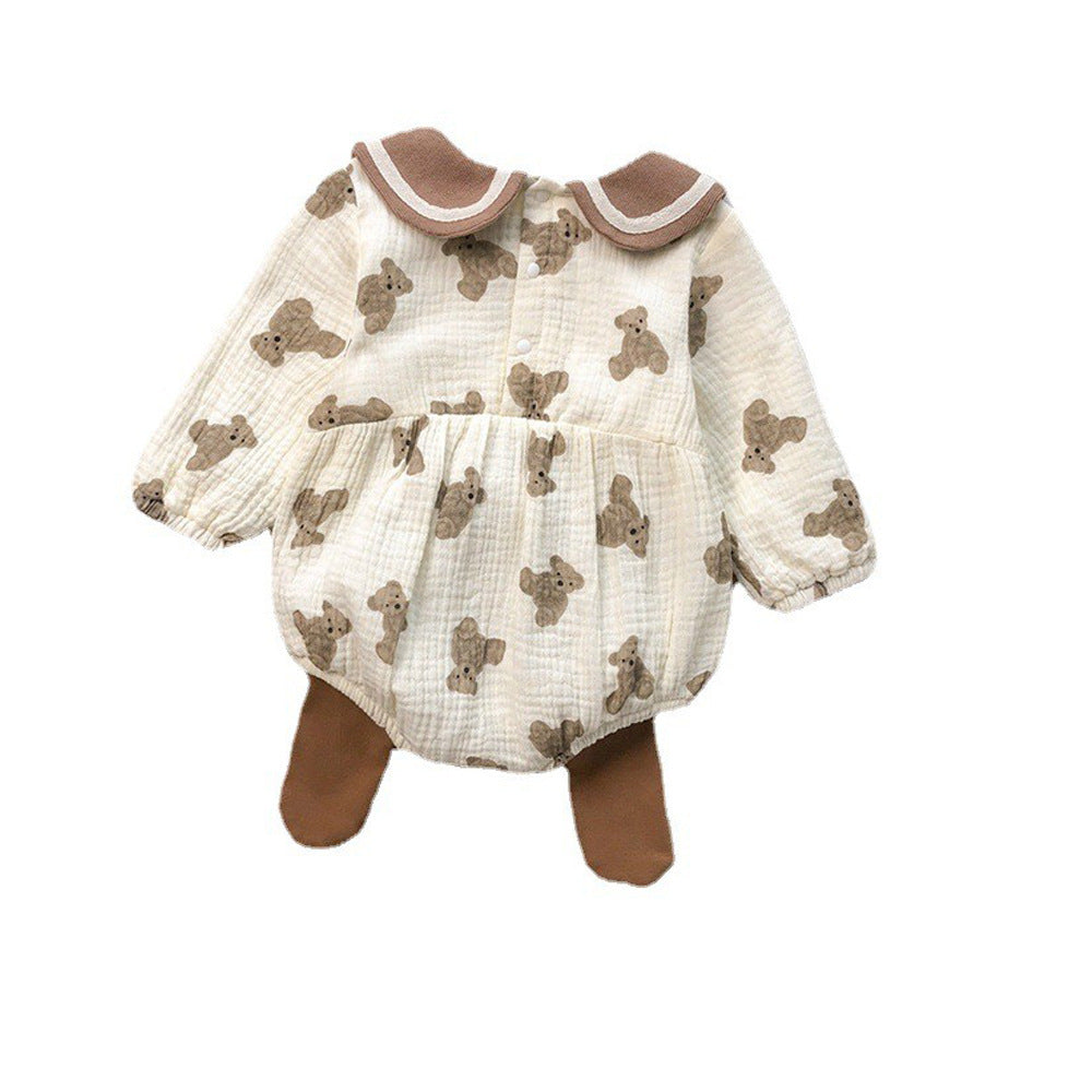 Baby All Over Bear Pattern Big Lapel Design Bodysuit