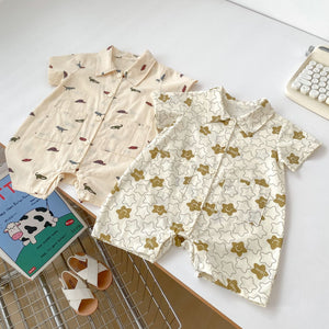 Summer New Arrival Short Sleeves Turn-Down Collar Dinosaur/Star Pattern Baby Rompers