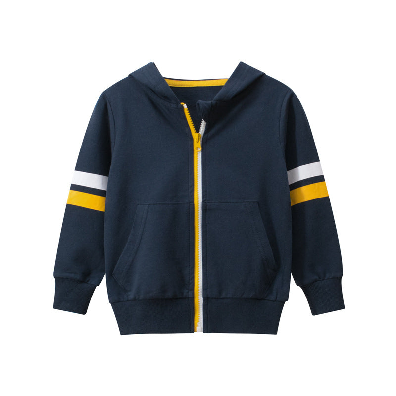 Baby Boy Striped Sleeves Design Zipper Front Solid Color Casual Coat