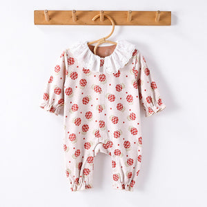 Autumn and Spring New Arrival Baby Girls Simple Fruits Pattern Long Sleeves Rompers