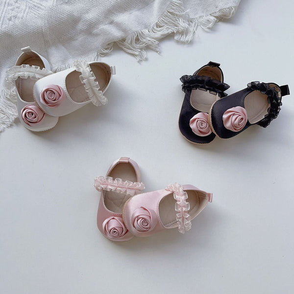 New Arrival Baby Girl 3D Flower Ruffle Lace Toddler Soft-Sole Anti-Slip Walking Shoes