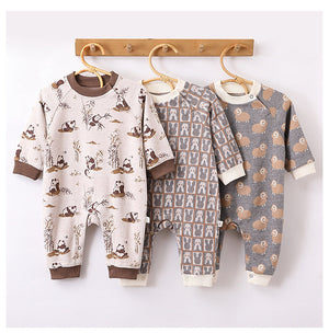 Autumn and Spring New Arrival Baby Unisex Animals Pattern Long Sleeves Crew Neck Rompers