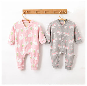 Autumn and Spring New Arrival Baby Girls Simple Animals Cartoon Pattern Long Sleeves Rompers