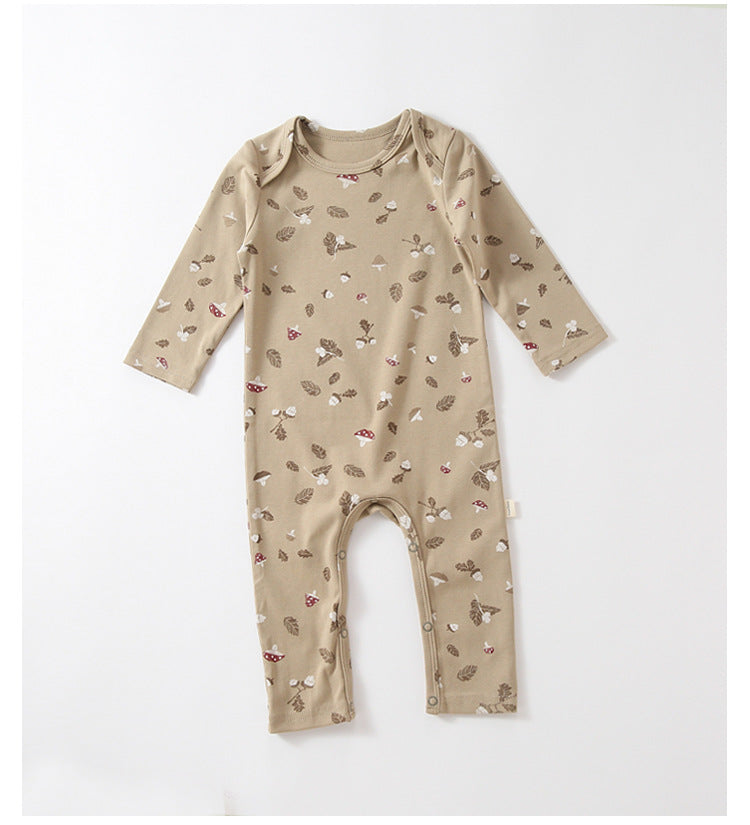 Baby Print Pattern Envelope Neckline Long Sleeved Soft Rompers Home Clothes