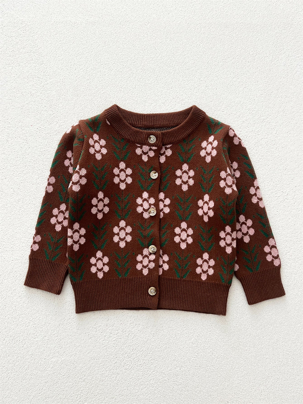 Arrival Baby Kids Girls Comfortable Floral Pattern Knitted Long Sleeves Cardigan