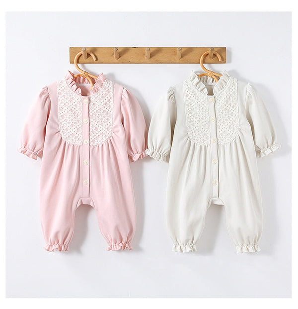 Autumn and Spring New Arrival Baby Simple Embroidery Pattern Long Sleeves Rompers