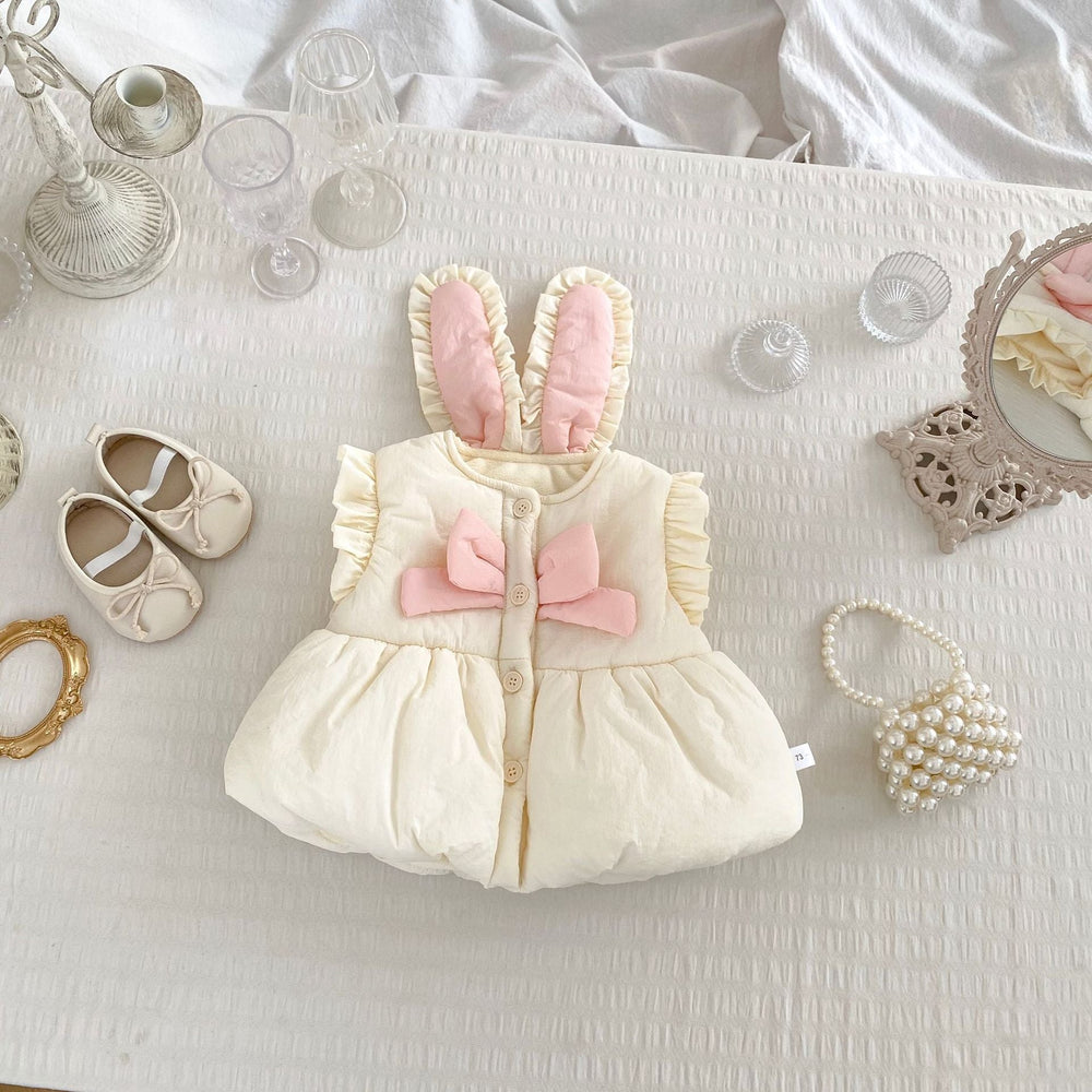 Winter New Arrival Baby Girls Cute Rabbits Design Single Breasted Thick Vest Coat