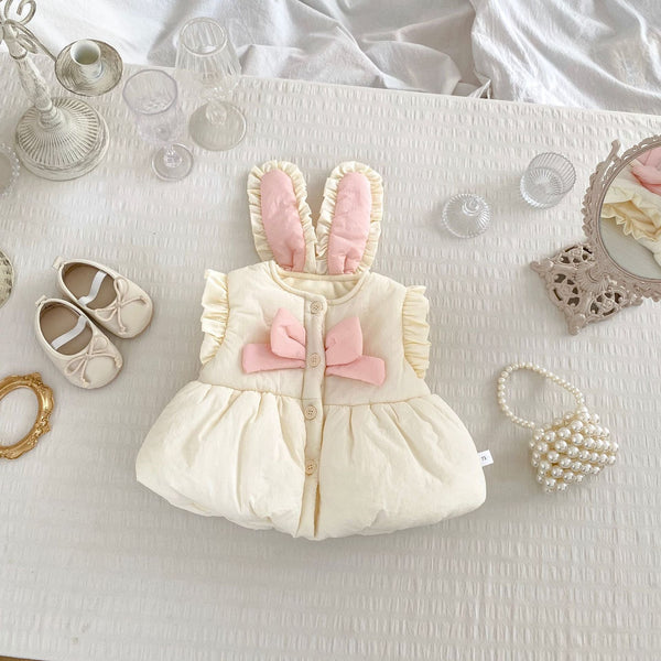 Winter New Arrival Baby Girls Cute Rabbits Design Single Breasted Thick Vest Coat