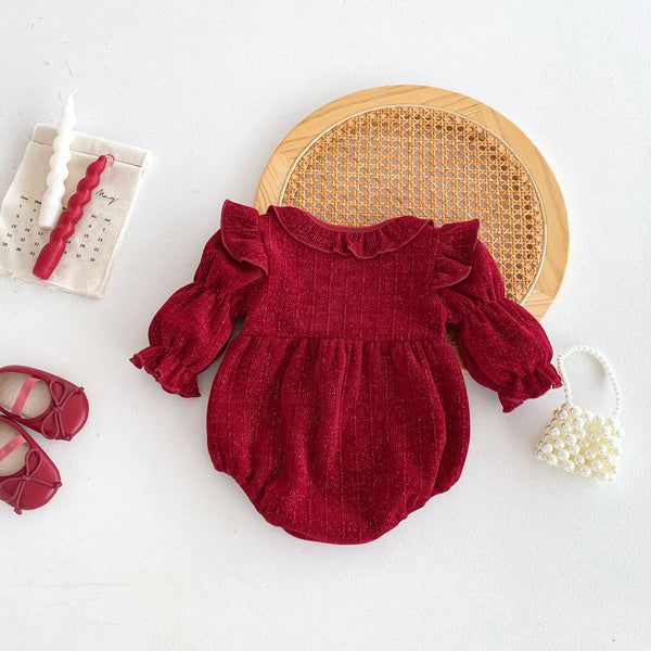 Autumn New Arrival Baby Girls Long Sleeves Red Knitted Onesies