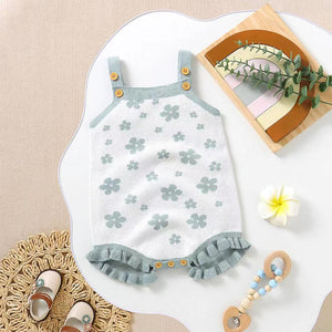 Baby Floral Pattern Ruffle Design Sling Knitted Onesies