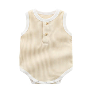 Baby Boy Solid Color Neck Buttoned Design Sleeveless Round Collar Onesies