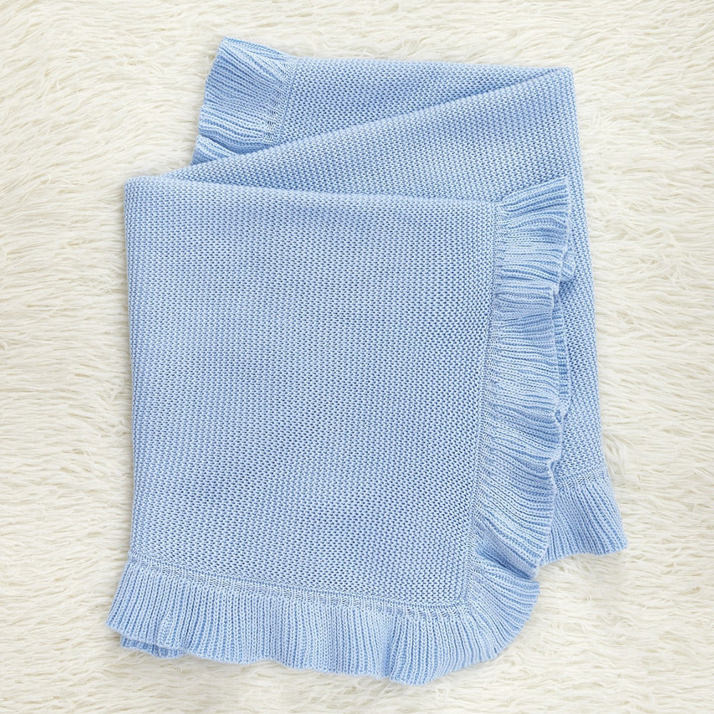 New Arrival Knitted Baby Blanket With Ruffle Trim Design: New Solid Color Pure Cotton Collection For All Seasons