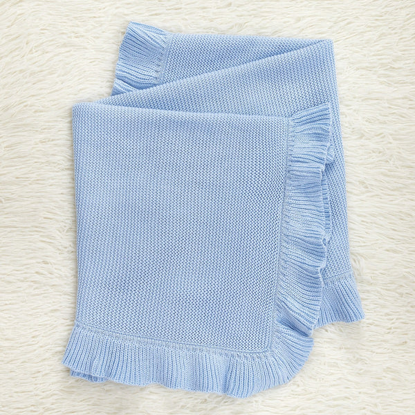 New Arrival Knitted Baby Blanket With Ruffle Trim Design: New Solid Color Pure Cotton Collection For All Seasons