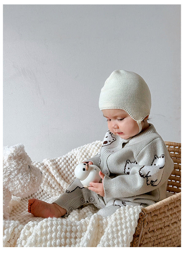 Autumn and Winter New Arrival Baby Unisex Simple Polar Bear Pattern Long Sleeves Knitted Rompers