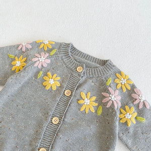 Baby Girl 1pc Floral Embroidered Graphic Single Breasted Knitted Coat Cardigan