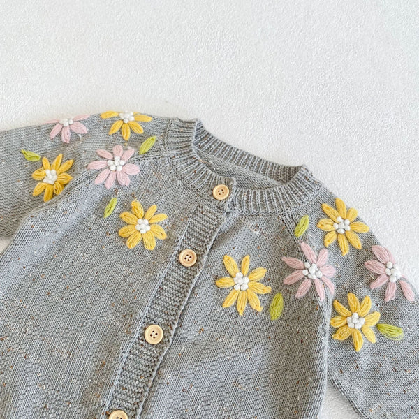 Baby Girl 1pc Floral Embroidered Graphic Single Breasted Knitted Coat Cardigan