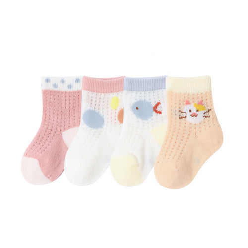 Baby Cartoon Graphic Breathable Mesh 1bag=4pairs Socks