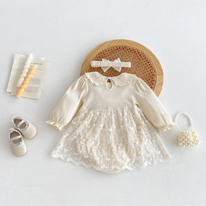 Autumn New Arrival Baby Girls Long Sleeves Floral Embroidery Tulle Onesies Dress