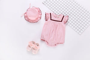 Baby 1pcs Contrast Tape Patched Frill Trim Sleeveless Onesies & Hat