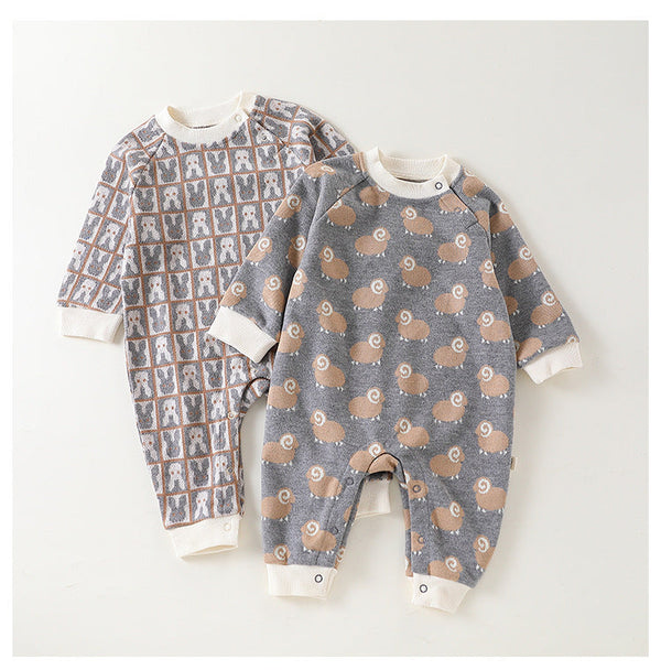 Autumn and Spring New Arrival Baby Unisex Animals Pattern Long Sleeves Crew Neck Rompers