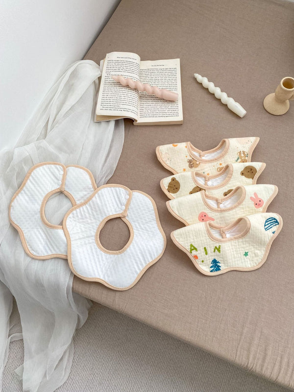 Adorable Cartoon Petal-Shaped Six-Layer Pure Cotton Muslin Bib