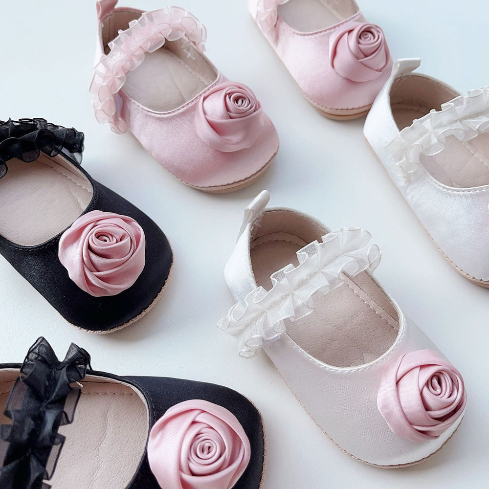 New Arrival Baby Girl 3D Flower Ruffle Lace Toddler Soft-Sole Anti-Slip Walking Shoes