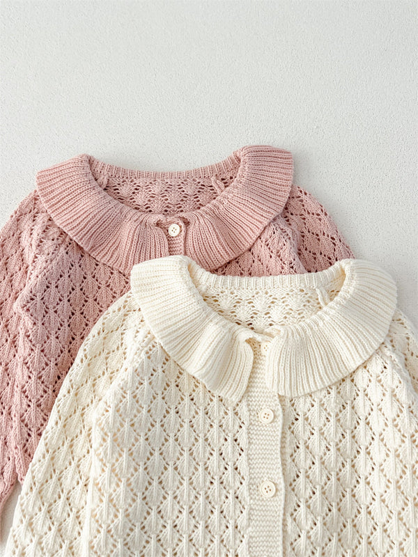 Autumn New Arrival Baby Kids Girls Comfortable Hollow-out Geometric Argyle Pattern Knitted Long Sleeves Cardigan