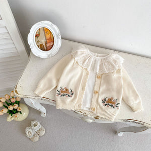 Arrival Baby Girls Comfortable Rabbits Embroidery Pattern Knitted Long Sleeves Cardigan