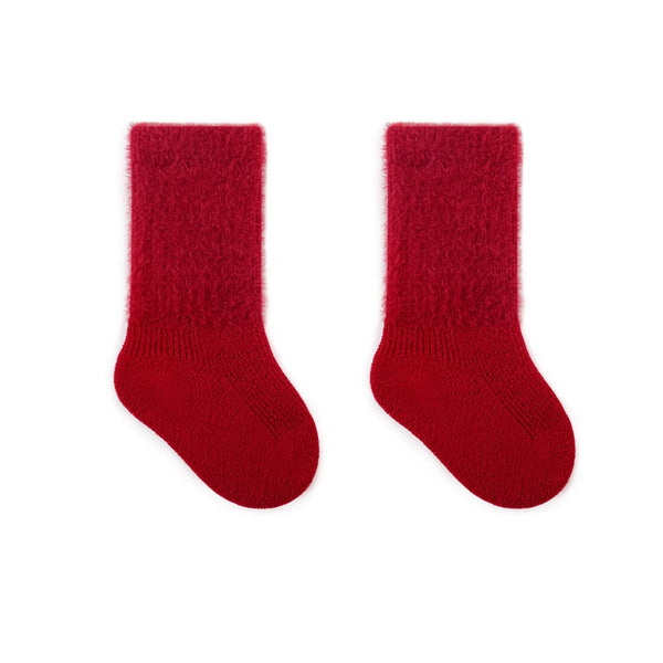 Warm Boneless Children’s Fleece-lined Socks for Autumn and Winter, Thickened and Festive Red