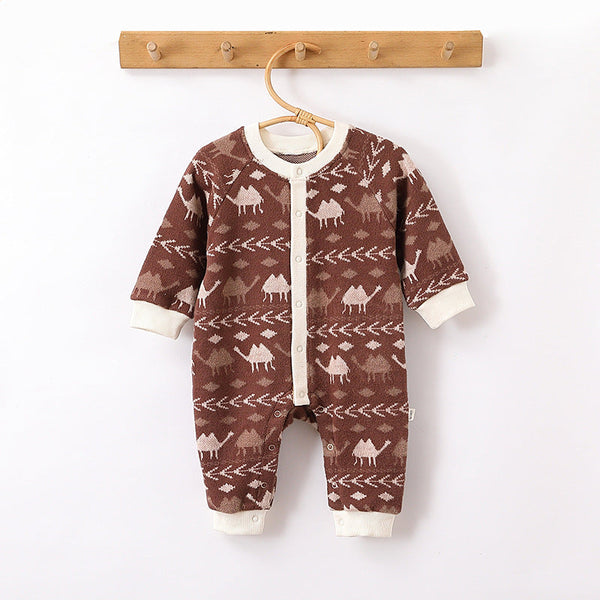 Autumn New Arrival Baby Kids Unisex Comfortable Animals and Geometric Pattern Knitted Long Sleeves Rompers