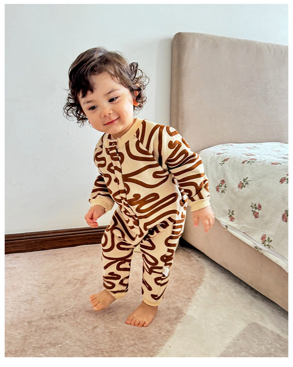 Autumn and Spring New Arrival Baby Simple Curves Pattern Long Sleeves Rompers