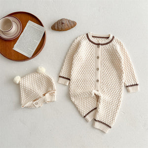 Autumn New Arrival Baby Kids Unisex Comfortable Geometric Pineapple Pattern Knitted Long Sleeves Rompers