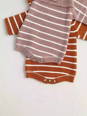 Autumn New Arrival Baby Unisex Long Sleeves Striped Crew Neck Knitted Onesies