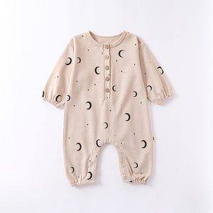 Moon Print Pattern Casual Long Sleeve Rompers