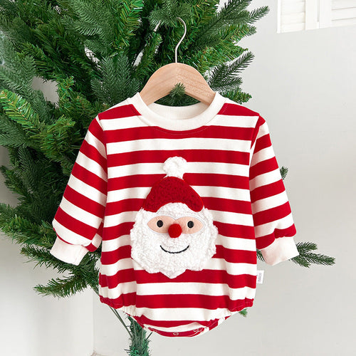 Baby Christmas Santa Claus Pattern Heart Printed Design Long Sleeved Onesies