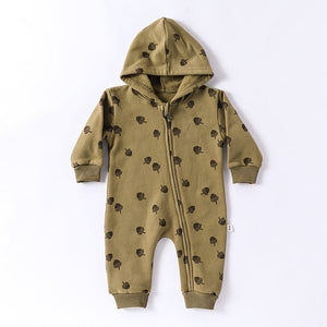 Autumn and Spring New Arrival Baby Unisex Simple Zip-up Long Sleeves Hooded Thick Rompers