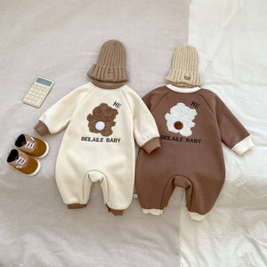 Autumn and Spring New Arrival Baby Unisex Simple Teddy Pattern Long Sleeves Cozy Rompers