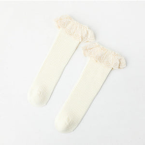 Baby Girl Solid Color Mesh Patched Design Princess Socks