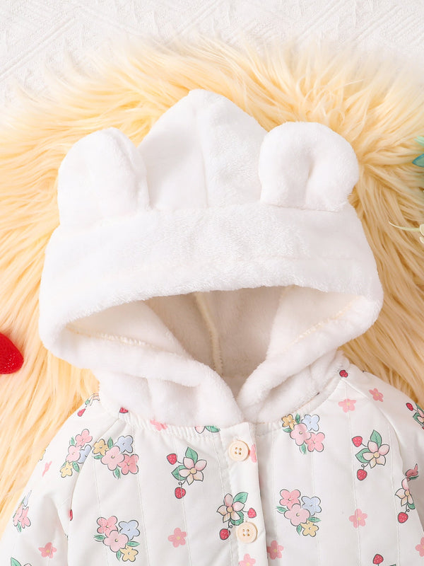 Baby Girls Floral White Rabbit Hoodie Design Popular Coat