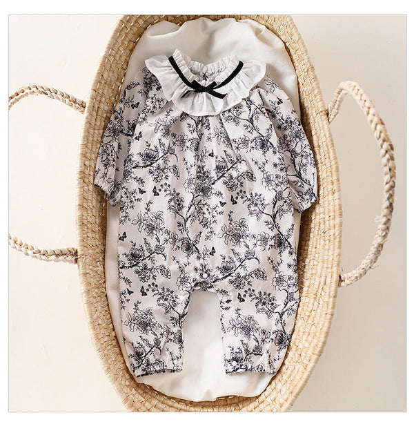 Autumn and Spring New Arrival Baby Girls Chinese Painting Pattern Long Sleeves Rompers with Collar